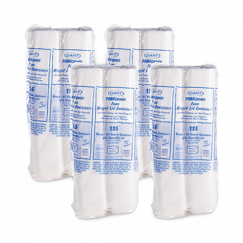 Foam Hinged Lid Container, Hoagie Container with Removable Lid, 5.3 x 9.8 x 3.3, White, 125/Bag, 4 Bags/Carton (99HT1R)