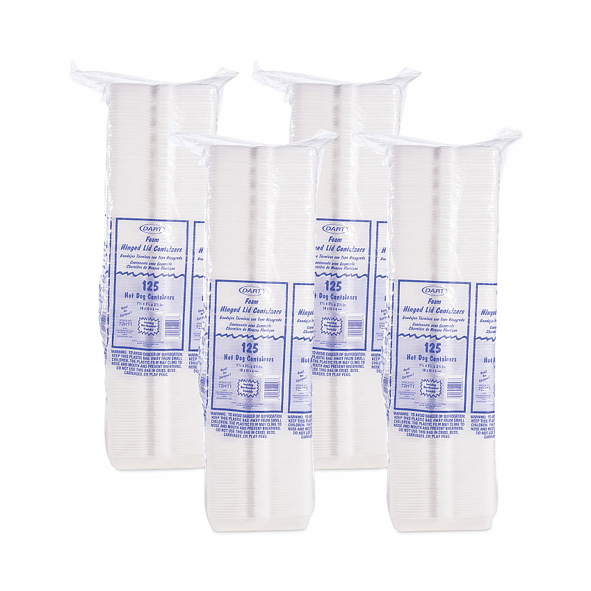 Foam Hinged Lid Container, Hot Dog Container, 3.8 x 7.1 x 2.3, White, 125/Bag, 4 Bags/Carton (72HT1)