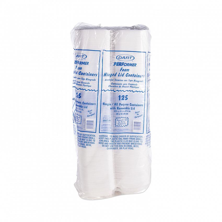 Foam Hinged Lid Container, Hoagie Container with Removable Lid, 5.3 x 9.8 x 3.3, White, 125/Bag, 4 Bags/Carton (99HT1R)