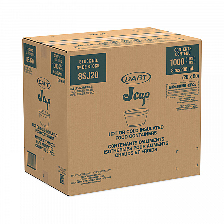 Foam Container, Extra Squat, 8 oz, White, 1,000/Carton (8SJ20)