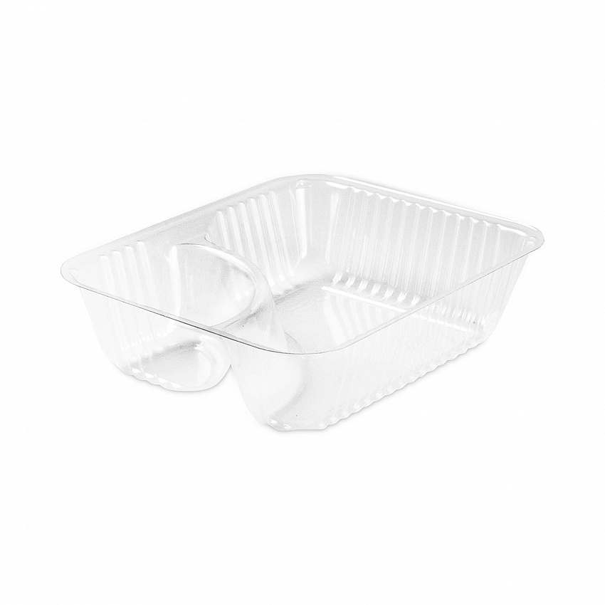ClearPac Small Nacho Tray, 2 Compartments, 5 x 6 x 1.5, Clear, Plastic, 125/Bag, 4 Bags/Carton (C56NT2)