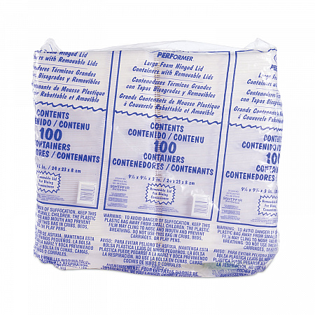 Foam Hinged Lid Container, Performer Perforated Lid, 9.3 x 9.5 x 3, White, 100/Bag, 2 Bag/Carton (95HTPF1R)
