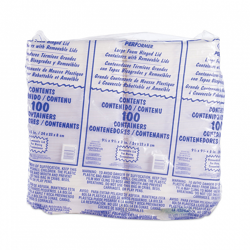 Foam Hinged Lid Container, Performer Perforated Lid, 9.3 x 9.5 x 3, White, 100/Bag, 2 Bag/Carton (95HTPF1R)