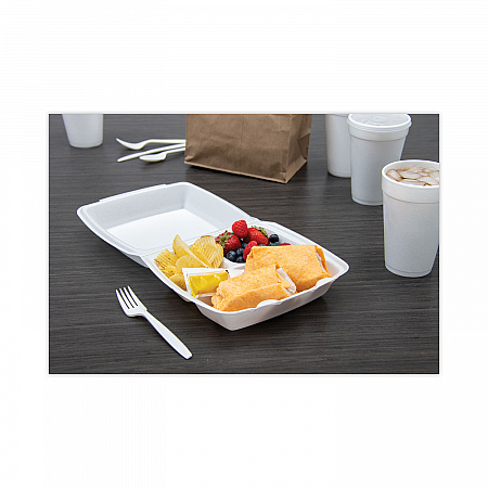 Foam Hinged Lid Container, 3 Compartments, 8 oz, 9 x 9.4 x 3, White, 100/Sleeve, 2 Sleeves/Carton (90HT3R)