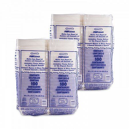 Foam Hinged Lid Containers, 8.38 x 7.78 x 3.25, White, 200/Carton (85HT1R)