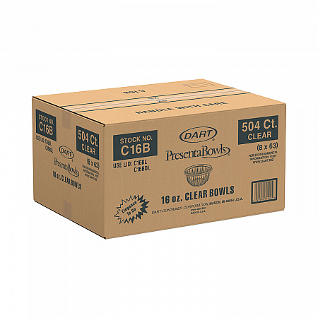 PresentaBowls Clear Bowls, 16 oz, Plastic, 63/Bag, 8 Bags/Carton, 504 Bowls/Carton (C16B)