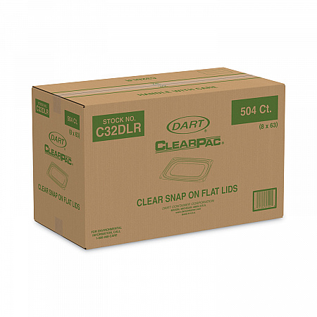 ClearPac Clear Container Lids, Flat, 6.5 x 7.5, Clear, Plastic, 63/Pack, 8 Packs/Carton (C32DLR)