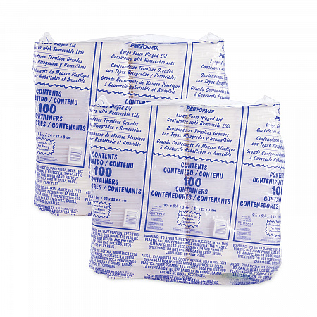 Foam Hinged Lid Container, Performer Perforated Lid, 9.3 x 9.5 x 3, White, 100/Bag, 2 Bag/Carton (95HTPF1R)