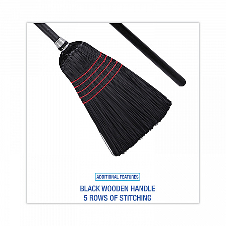 Flagged Tip Poly Bristle Janitor Brooms, 10 x 58.5, Wood Handle, Natural/Black, 12/Carton (930BP)