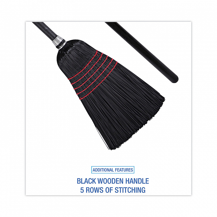 Flagged Tip Poly Bristle Janitor Brooms, 10 x 58.5, Wood Handle, Natural/Black, 12/Carton (930BP)
