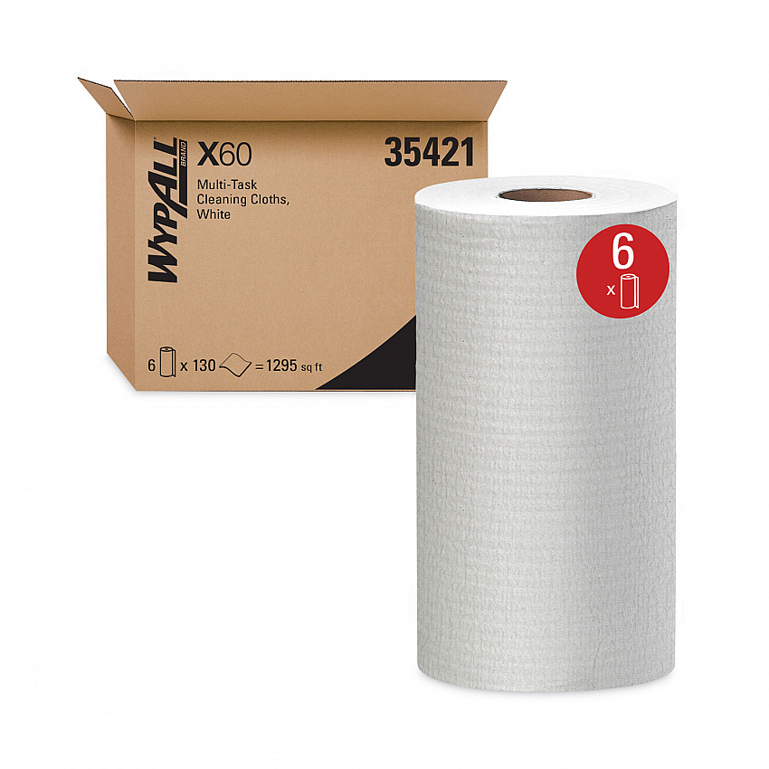 General Clean X60 Cloths, Small Roll, 13.5 x 19.6, White, 130/Roll, 6 Rolls/Carton (35421)