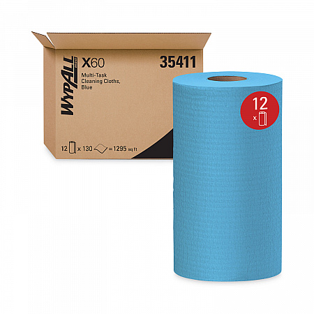 General Clean X60 Cloths, Small Roll, 9.8 x 13.4, Blue, 130/Roll, 12 Rolls/Carton (35411)