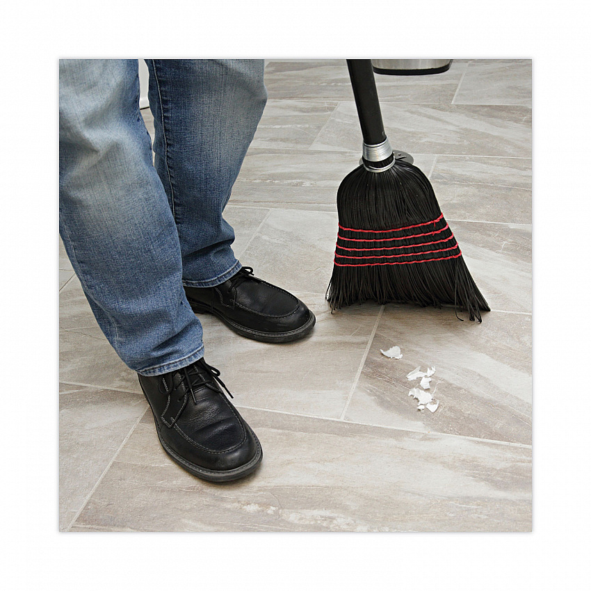 Flagged Tip Poly Bristle Janitor Brooms, 10 x 58.5, Wood Handle, Natural/Black, 12/Carton (930BP)