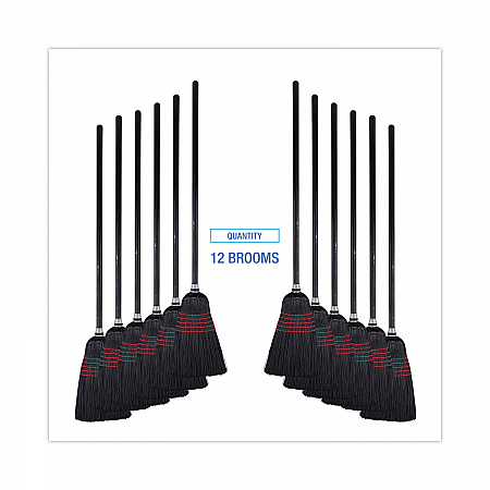 Flagged Tip Poly Bristle Janitor Brooms, 10 x 58.5, Wood Handle, Natural/Black, 12/Carton (930BP)