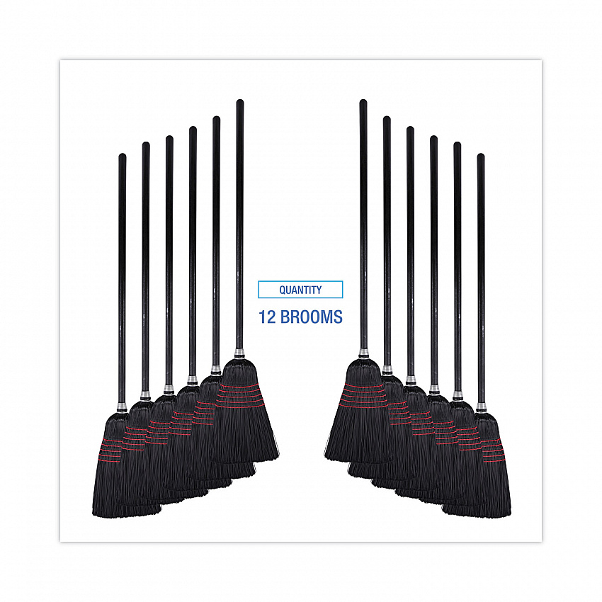 Flagged Tip Poly Bristle Janitor Brooms, 10 x 58.5, Wood Handle, Natural/Black, 12/Carton (930BP)