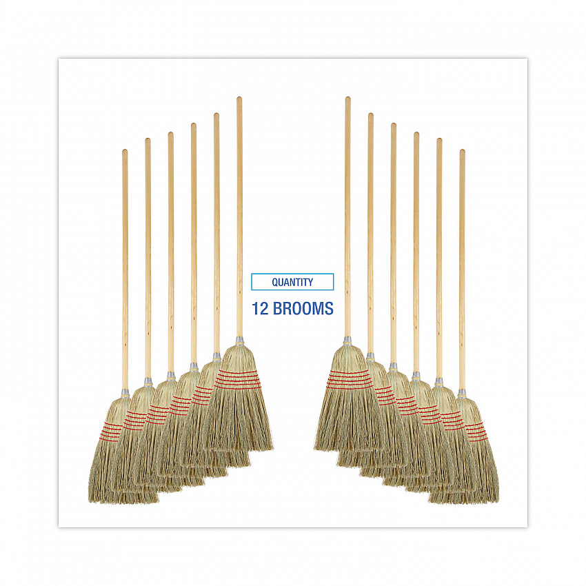 Parlor Broom, Yucca/Corn Fiber Bristles, 56" Overall Length, Natural, 12/Carton (926YCT)