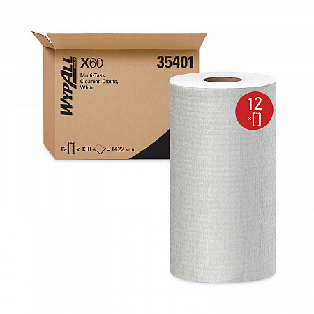 General Clean X60 Cloths, Small Roll, 9.8 x 13.4, White, 130/Roll, 12 Rolls/Carton (35401)
