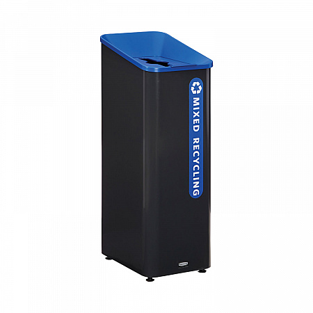 Sustain Decorative Refuse with Recycling Lid, 15 gal, Metal/Plastic, Black/Blue (2078994)