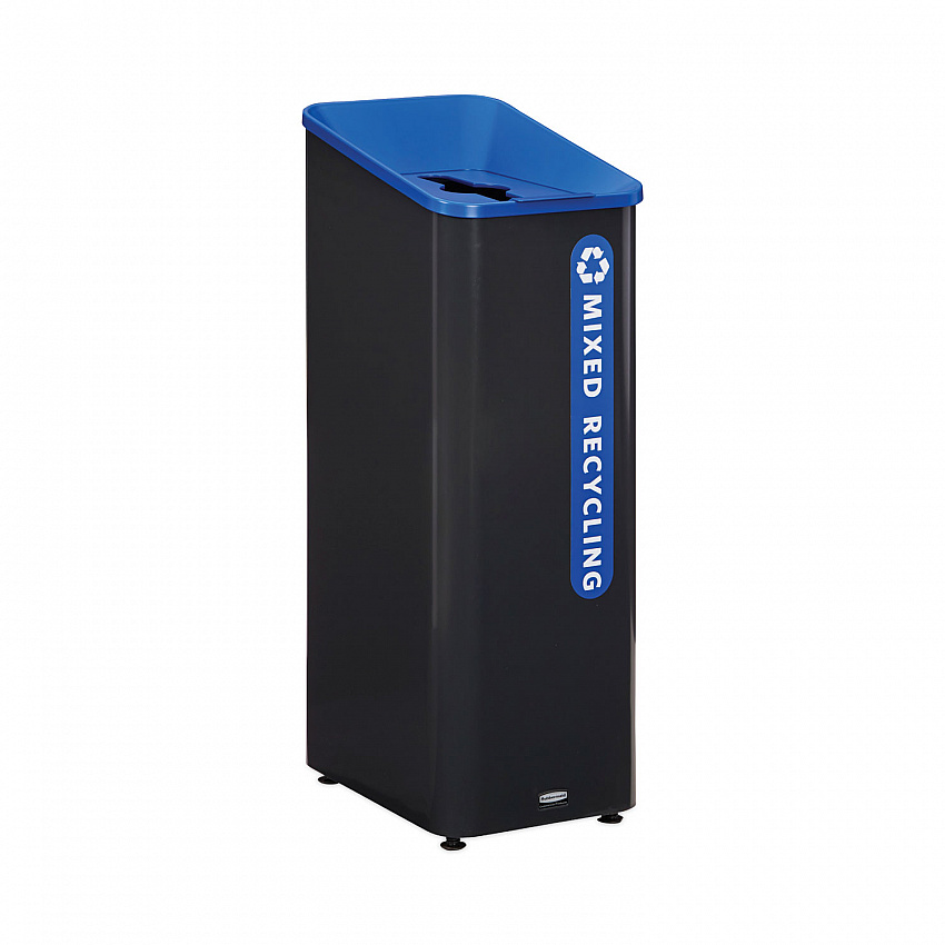 Sustain Decorative Refuse with Recycling Lid, 15 gal, Metal/Plastic, Black/Blue (2078994)