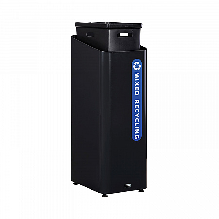 Sustain Decorative Refuse with Recycling Lid, 15 gal, Metal/Plastic, Black/Blue (2078994)