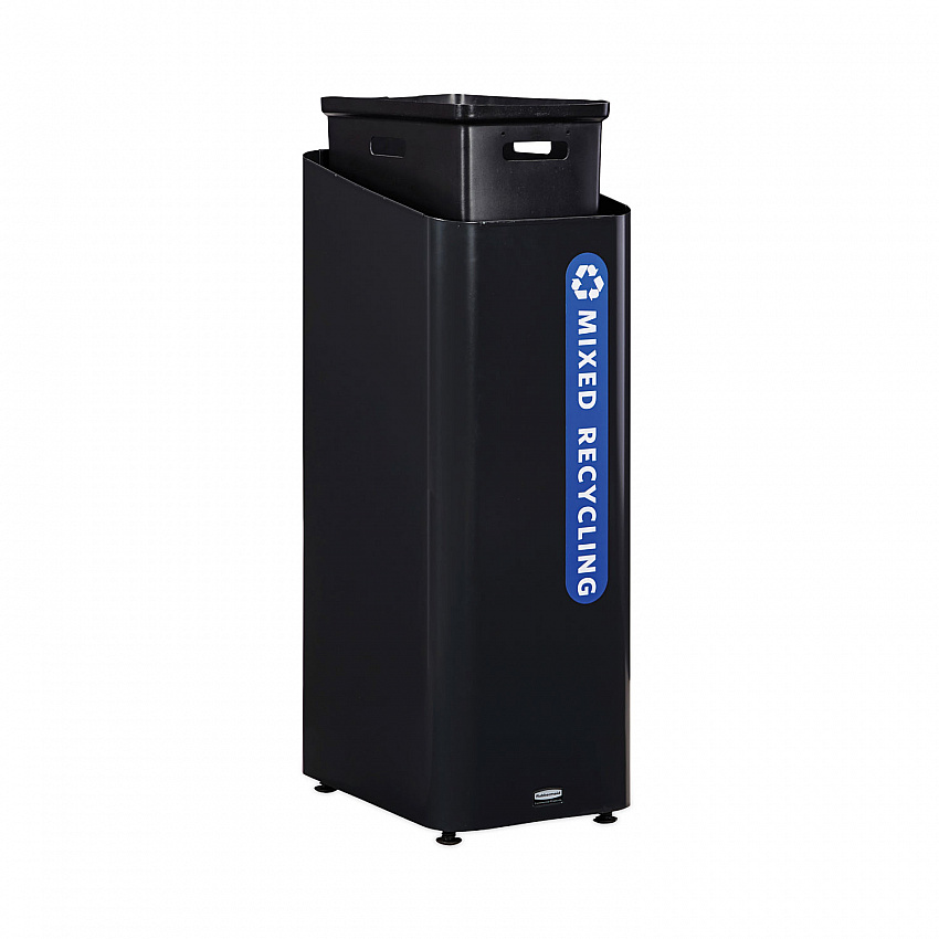 Sustain Decorative Refuse with Recycling Lid, 15 gal, Metal/Plastic, Black/Blue (2078994)