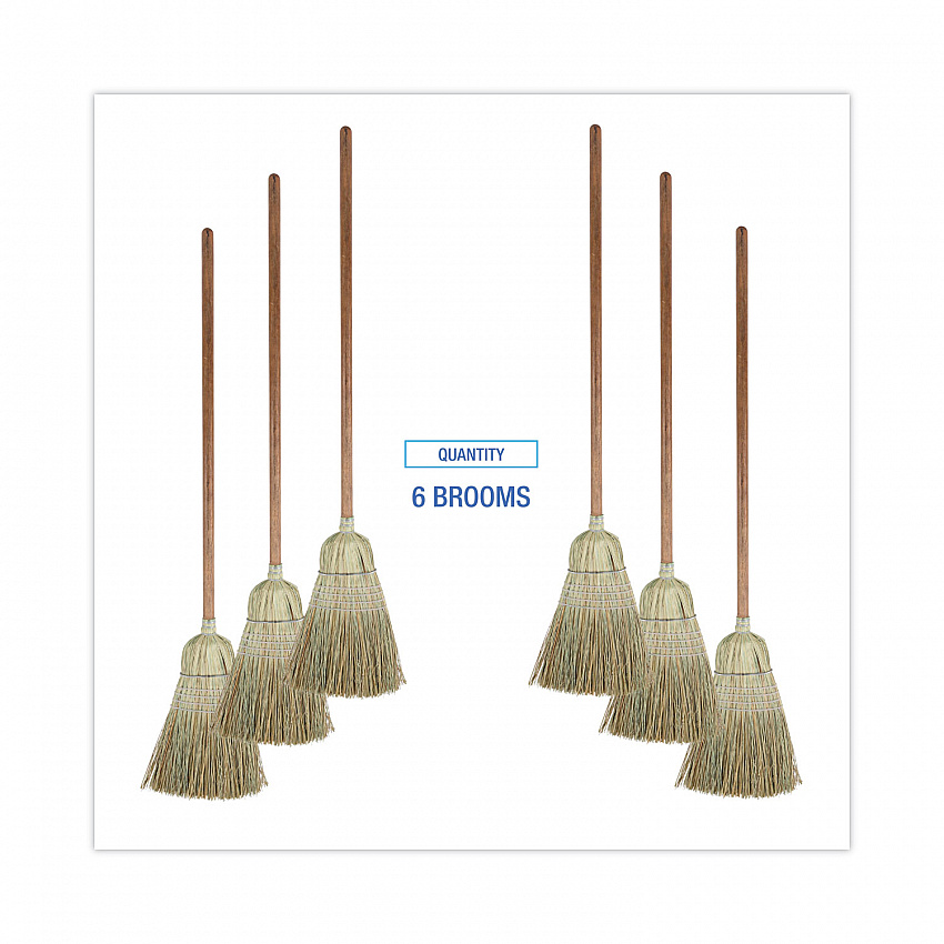 Corn/Fiber Brooms, Corn/Synthetic Fiber Bristles, 60" Overall Length, Gray/Natural, 6/Carton (BR10002)