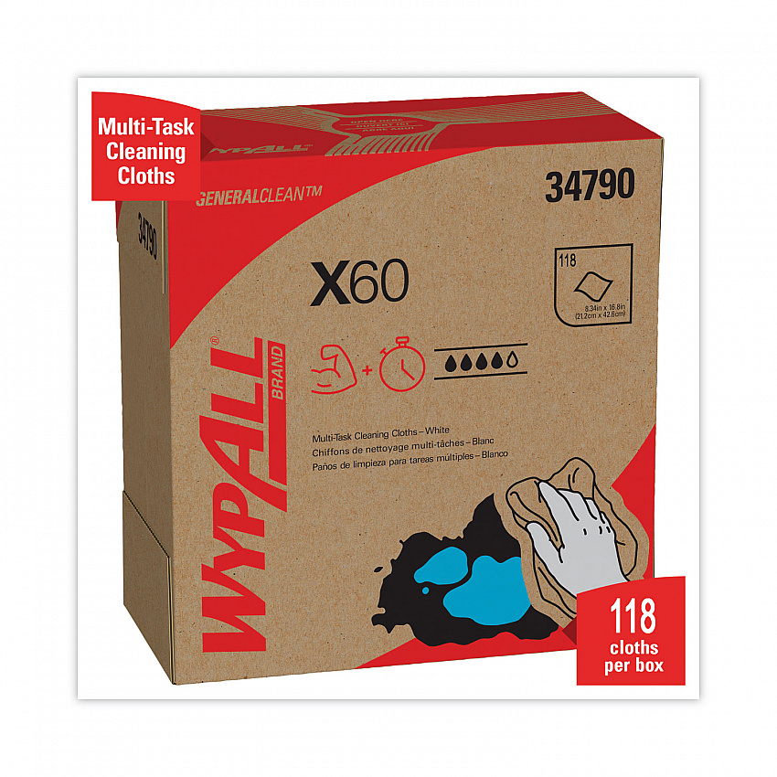 General Clean X60 Cloths, POP-UP Box, 8.34 x 16.8, White, 118/Box, 10 Boxes/Carton (34790CT)