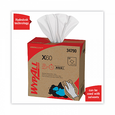 General Clean X60 Cloths, POP-UP Box, 8.34 x 16.8, White, 118/Box, 10 Boxes/Carton (34790CT)