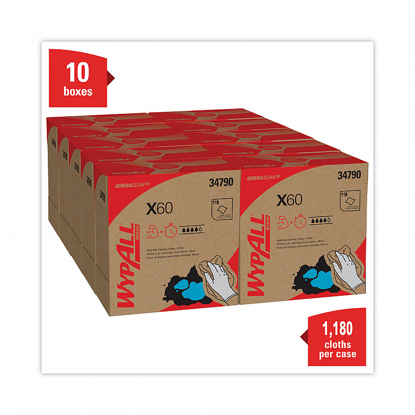 General Clean X60 Cloths, POP-UP Box, 8.34 x 16.8, White, 118/Box, 10 Boxes/Carton (34790CT)