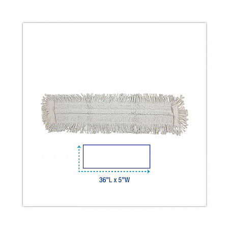 Disposable Dust Mop Head w/Sewn Center Fringe, Cotton/Synthetic, 36 x 5, White (1636)