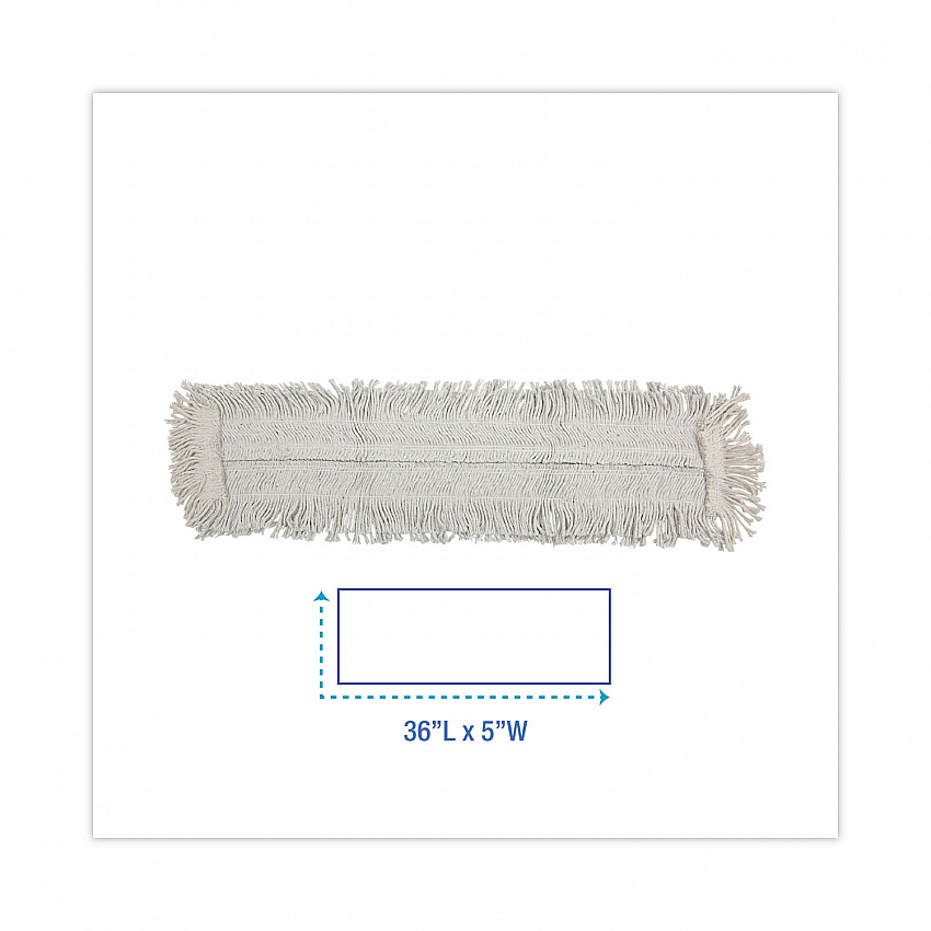 Disposable Dust Mop Head w/Sewn Center Fringe, Cotton/Synthetic, 36 x 5, White (1636)