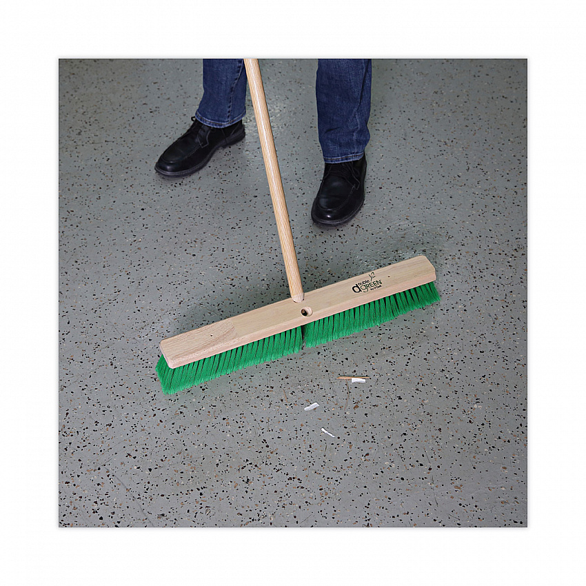 Floor Broom Head, 3" Green Flagged Recycled PET Plastic Bristles, 24" Brush (20724)