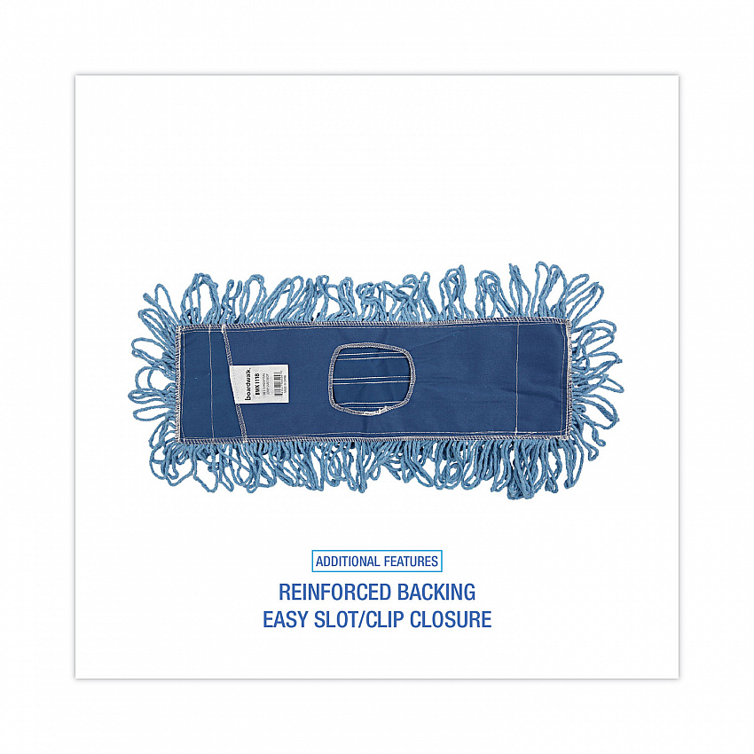 Dust Mop Head, Looped-End, Cotton/Synthetic Fibers, 18 x 5, Blue (1118)