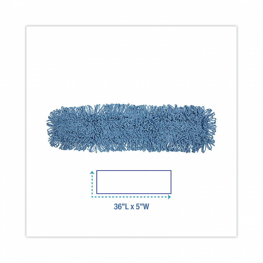 Dust Mop Head, Cotton/Synthetic Blend, 36 x 5, Looped-End, Blue (1136)