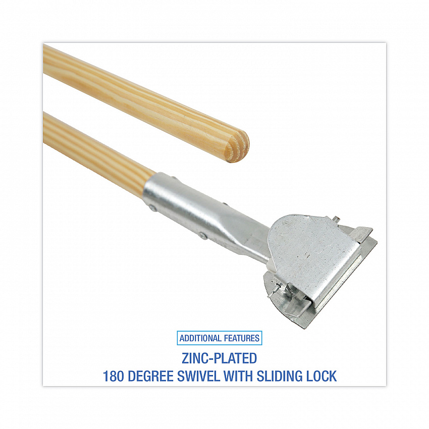 Clip-On Dust Mop Handle, Lacquered Wood, Swivel Head, 1" dia x 60", Natural (1490)