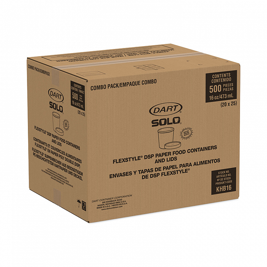 Flexstyle Double Poly Food Combo Packs, 16 oz, White, Paper, 25/Pack, 10 Packs/Carton (KHB16A)