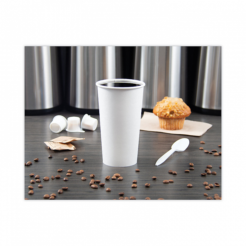 Single-Sided Poly Paper Hot Cups, 20 oz, White, 600/Carton (420W)