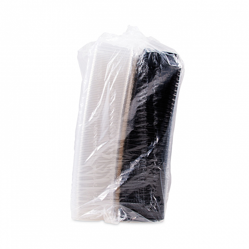 Creative Carryouts Hinged Plastic Hot Deli Boxes, Medium Snack Box, 18 oz, 6.22 x 5.9 x 2.1, Black/Clear, 200/Carton (851611PS94)