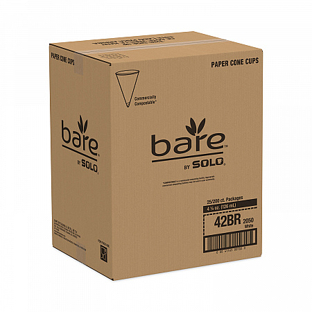Bare Eco-Forward Treated Paper Cone Cups, ProPlanet Seal, 4.25 oz, White, 200/Bag, 25 Bags/Carton (42BR)