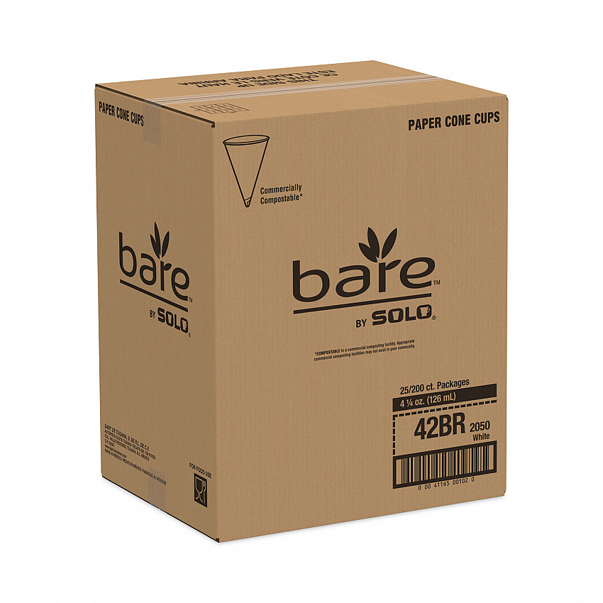 Bare Eco-Forward Treated Paper Cone Cups, ProPlanet Seal, 4.25 oz, White, 200/Bag, 25 Bags/Carton (42BR)