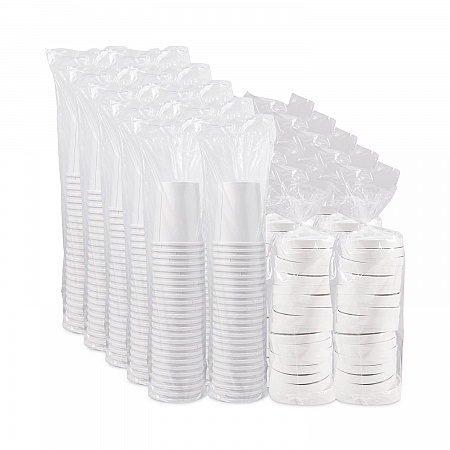 Flexstyle Double Poly Food Combo Packs, 32 oz, White, Paper, 25 Cups and 25 Lids/Pack, 10 Packs/Carton (KHB32A)