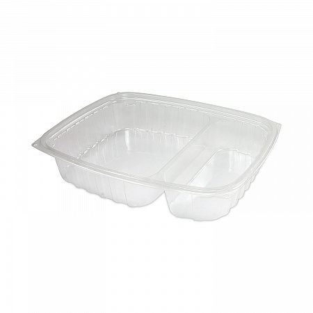 ClearPac Containers, 2 Compartments, 32.8 oz, 7.4 x 9 x 1.7, Clear, Plastic, 63/Pack, 4 Packs/Carton (C30DE2R)