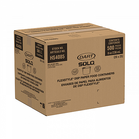 Flexstyle Double Poly Paper Containers, 8 oz, White, Paper, 25/Pack, 20 Packs/Carton (HS4085WH)