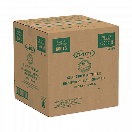 Straw-Slot Cold Cup Lids, Fits 10 oz Cold Cups, Plastic, Clear, 100/Pack, 25 Packs/Carton (600TS)