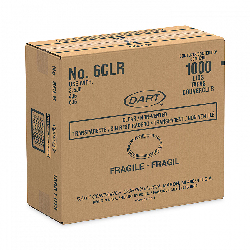 Non-Vented Container Lids, Clear, Plastic, 100/Pack, 10 Packs/Carton (6CLR)