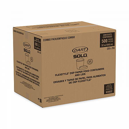 Flexstyle Double Poly Food Combo Packs, 32 oz, White, Paper, 25 Cups and 25 Lids/Pack, 10 Packs/Carton (KHB32A)