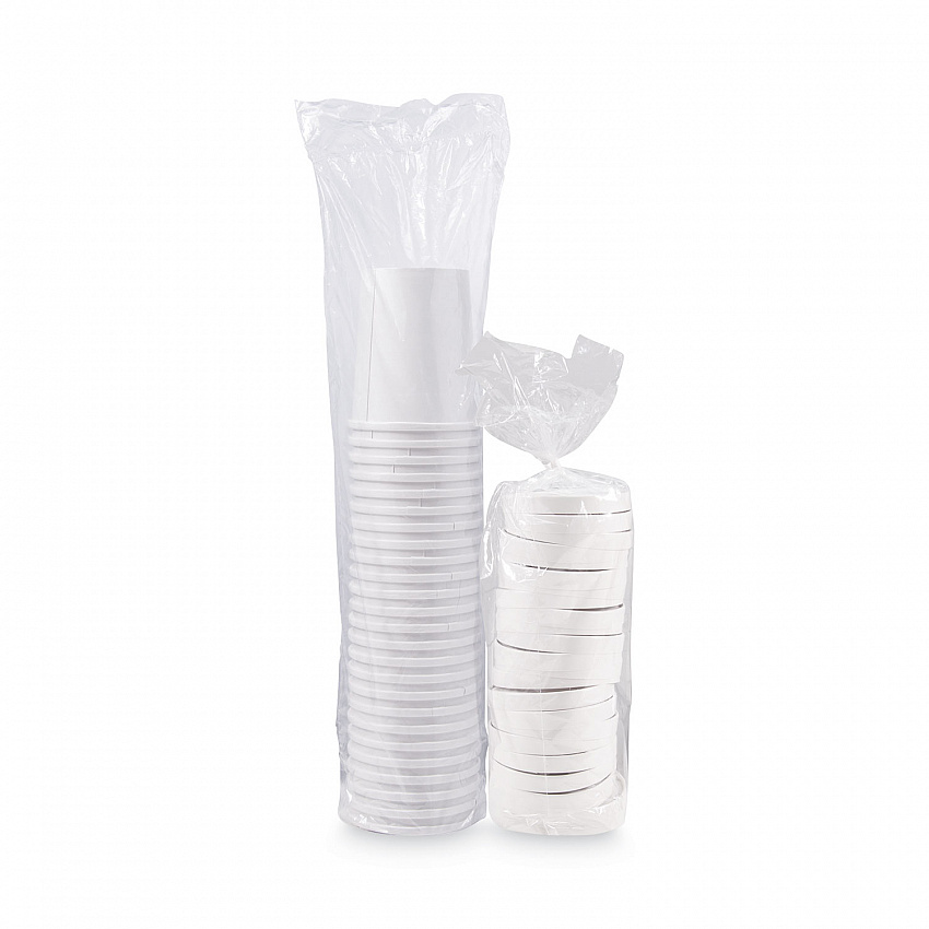 Flexstyle Double Poly Food Combo Packs, 32 oz, White, Paper, 25 Cups and 25 Lids/Pack, 10 Packs/Carton (KHB32A)