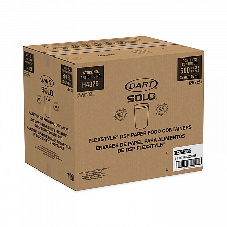 Flexstyle Double Poly Paper Containers, 32 oz, White, Paper, 25/Pack, 20 Packs/Carton (H4325U)