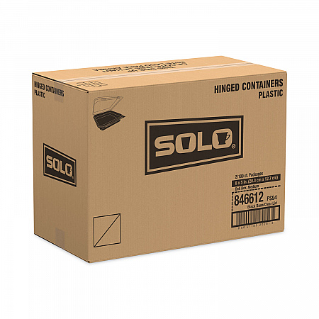 Creative Carryouts Hinged Plastic Hot Deli Boxes, 24 oz, 7.87 x 5.4 x 2.1, Black/Clear, 200/Carton (846612PS94)