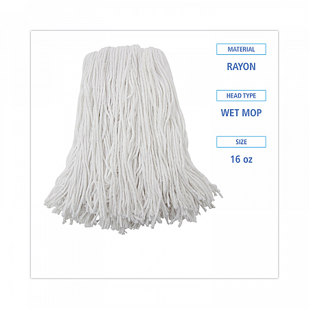 Premium Cut-End Wet Mop Heads, Rayon, 16 oz, White, 12/Carton (216RCT)